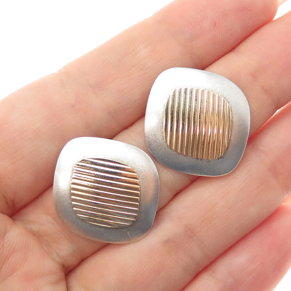 NABCO 925 Sterling Silver 14K Gold Vintage Modernist Earrings